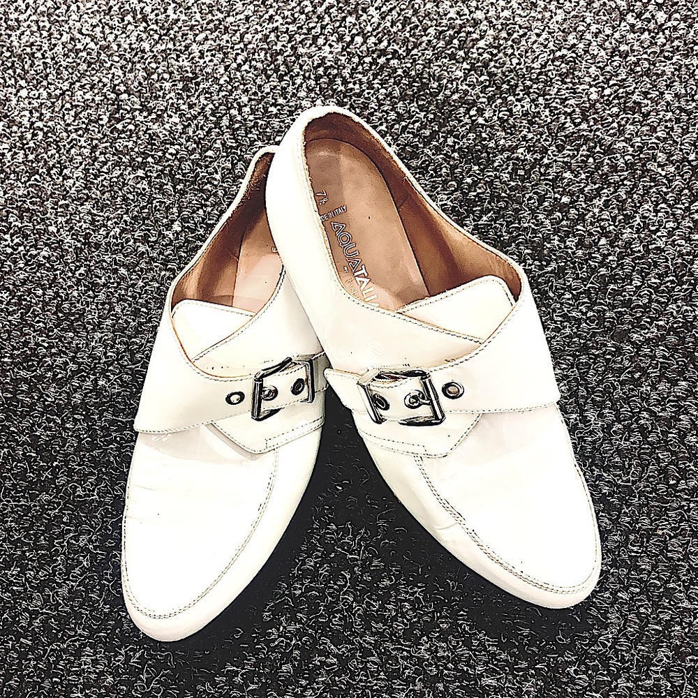 Aquatalia WHITE LEATHER FLAT LOAFERS SIZE 7   1/2